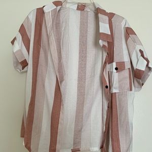 Contrast Striped Roll Tab Sleeve Knotted Hem Shirt